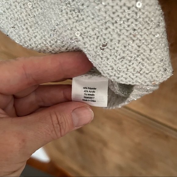 a.n.a Ana Womens Misses Gray Metallic Sequin Bow Tie Back Sweater - Picture 9 of 10